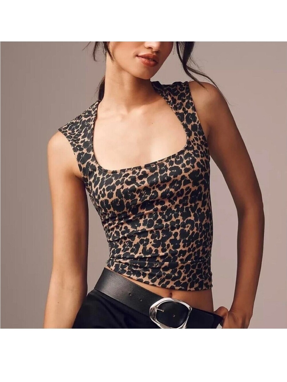 Maeve Leopard Square-Neck Tank Top. Size XL.